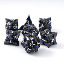 Load image into Gallery viewer, Metal Dice for DND - Spire Sanctum Series - Beautiful Polyhedral 7 Piece Dice Set (Black Matte Blue Glitter)

