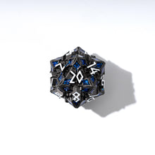 Load image into Gallery viewer, Metal Dice for DND - Spire Sanctum Series - Beautiful Polyhedral 7 Piece Dice Set (Black Matte Blue Glitter)

