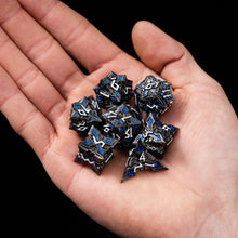 Load image into Gallery viewer, Metal Dice for DND - Spire Sanctum Series - Beautiful Polyhedral 7 Piece Dice Set (Black Matte Blue Glitter)

