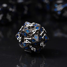 Load image into Gallery viewer, Metal Dice for DND - Spire Sanctum Series - Beautiful Polyhedral 7 Piece Dice Set (Black Matte Blue Glitter)
