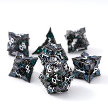 Load image into Gallery viewer, Metal Dice for DND - Spire Sanctum Series - Beautiful Polyhedral 7 Piece Dice Set (Black Matte Green Glitter)
