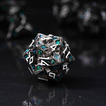 Load image into Gallery viewer, Metal Dice for DND - Spire Sanctum Series - Beautiful Polyhedral 7 Piece Dice Set (Black Matte Green Glitter)
