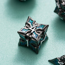 Load image into Gallery viewer, Metal Dice for DND - Spire Sanctum Series - Beautiful Polyhedral 7 Piece Dice Set (Black Matte Green Glitter)
