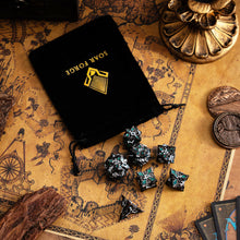 Load image into Gallery viewer, Metal Dice for DND - Spire Sanctum Series - Beautiful Polyhedral 7 Piece Dice Set (Black Matte Green Glitter)
