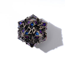 Load image into Gallery viewer, Metal Dice for DND - Spire Sanctum Series - Beautiful Polyhedral 7 Piece Dice Set (Antique Silver Purple Glitter)

