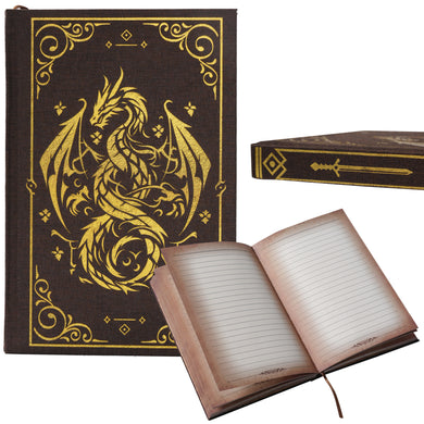 Linen Notebook with Stunning Dragon Design (240 Pages) for DND Brown Gold