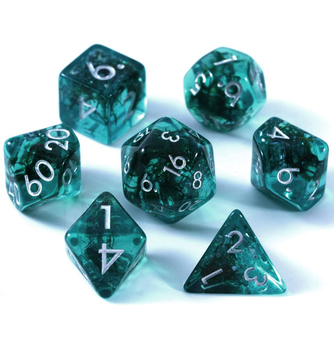 Ocean Moss Resin Dice Set - Unique Aquamarine Ocean Moss for DND and RPG