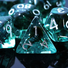 Load image into Gallery viewer, Ocean Moss Resin Dice Set - Unique Aquamarine Ocean Moss for DND and RPG
