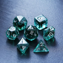 Load image into Gallery viewer, Ocean Moss Resin Dice Set - Unique Aquamarine Ocean Moss for DND and RPG

