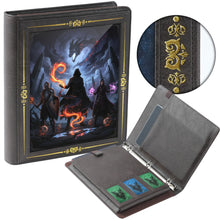 Load image into Gallery viewer, Vintage Adventurer's Portfolio – PU Leather Character Sheet Binder for DND with Spell Card Organizer and Storage Pockets Shadow Brown with Gold Foil
