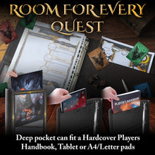 Load image into Gallery viewer, Vintage Adventurer's Portfolio – PU Leather Character Sheet Binder for DND with Spell Card Organizer and Storage Pockets
