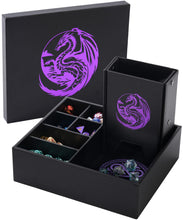 Load image into Gallery viewer, The All-in-One Game Roamer - DND Dice Tray, Large Tower and Storage for Random Rolls (Dragon) Purple
