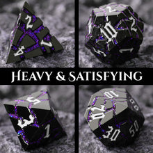 Load image into Gallery viewer, Beautiful Gunmetal Purple Glitter Cracks Metal Dice Set
