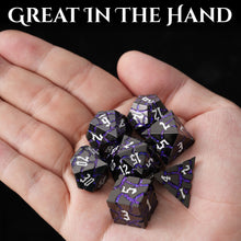 Load image into Gallery viewer, Beautiful Gunmetal Purple Glitter Cracks Metal Dice Set
