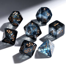 Load image into Gallery viewer, Resin Dice Set for DND and RPG – 7pc Polyhedral Set with Glitter and Foil
