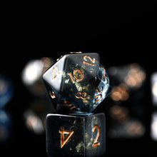 Load image into Gallery viewer, Resin Dice Set for DND and RPG – 7pc Polyhedral Set with Glitter and Foil
