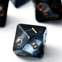 Load image into Gallery viewer, Resin Dice Set for DND and RPG – 7pc Polyhedral Set with Glitter and Foil

