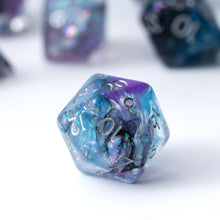 Load image into Gallery viewer, Resin Dice Set for DND – 7pc Polyhedral Set with Glitter and Foil – Stunning and Cool RPG Dice Compatible with Dungeons &amp; Dragons, Pathfinder, and Other TTRPGs
