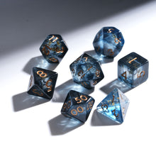 Load image into Gallery viewer, Resin Dice Set for DND – 7pc Polyhedral Set with Glitter and Foil – Stunning and Cool RPG Dice Compatible with Dungeons &amp; Dragons, Pathfinder, and Other TTRPGs
