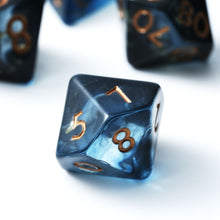 Load image into Gallery viewer, Resin Dice Set for DND – 7pc Polyhedral Set with Glitter and Foil – Stunning and Cool RPG Dice Compatible with Dungeons &amp; Dragons, Pathfinder, and Other TTRPGs
