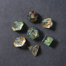 Load image into Gallery viewer, Resin Dice Set for DND – 7pc Polyhedral Set with Glitter and Foil – Stunning and Cool RPG Dice Compatible with Dungeons &amp; Dragons, Pathfinder, and Other TTRPGs
