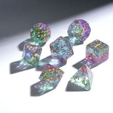Load image into Gallery viewer, Resin Dice Set for DND – 7pc Polyhedral Set with Glitter and Foil – Stunning and Cool RPG Dice Compatible with Dungeons &amp; Dragons, Pathfinder, and Other TTRPGs

