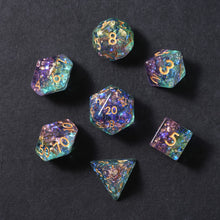 Load image into Gallery viewer, Resin Dice Set for DND – 7pc Polyhedral Set with Glitter and Foil – Stunning and Cool RPG Dice Compatible with Dungeons &amp; Dragons, Pathfinder, and Other TTRPGs
