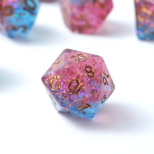 Load image into Gallery viewer, Resin Dice Set for DND – 7pc Polyhedral Set with Glitter and Foil – Stunning and Cool RPG Dice Compatible with Dungeons &amp; Dragons, Pathfinder, and Other TTRPGs
