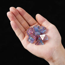 Load image into Gallery viewer, Resin Dice Set for DND – 7pc Polyhedral Set with Glitter and Foil – Stunning and Cool RPG Dice Compatible with Dungeons &amp; Dragons, Pathfinder, and Other TTRPGs
