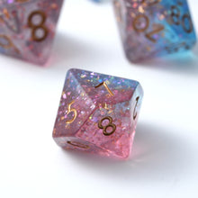 Load image into Gallery viewer, Resin Dice Set for DND – 7pc Polyhedral Set with Glitter and Foil – Stunning and Cool RPG Dice Compatible with Dungeons &amp; Dragons, Pathfinder, and Other TTRPGs
