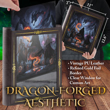 Load image into Gallery viewer, Vintage Adventurer's Portfolio – Shadow Brown with Gold Foil PU Leather Character Sheet Binder for DND with Spell Card Organizer and Storage Pockets
