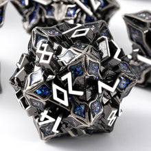 Load image into Gallery viewer, Metal Dice for DND - Spire Sanctum Series - Beautiful Polyhedral 7 Piece Dice Set (Antique Silver Blue Glitter)
