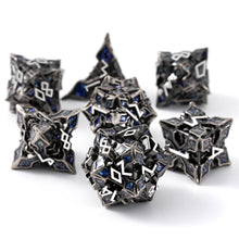 Load image into Gallery viewer, Metal Dice for DND - Spire Sanctum Series - Beautiful Polyhedral 7 Piece Dice Set (Antique Silver Blue Glitter)
