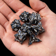 Load image into Gallery viewer, Metal Dice for DND - Spire Sanctum Series - Beautiful Polyhedral 7 Piece Dice Set (Antique Silver Blue Glitter)
