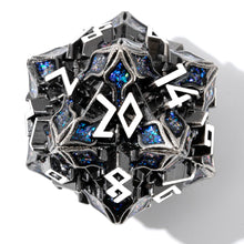 Load image into Gallery viewer, Metal Dice for DND - Spire Sanctum Series - Beautiful Polyhedral 7 Piece Dice Set (Antique Silver Blue Glitter)
