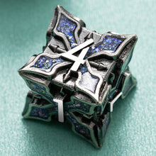 Load image into Gallery viewer, Metal Dice for DND - Spire Sanctum Series - Beautiful Polyhedral 7 Piece Dice Set (Antique Silver Blue Glitter)
