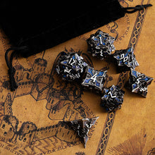 Load image into Gallery viewer, Metal Dice for DND - Spire Sanctum Series - Beautiful Polyhedral 7 Piece Dice Set (Antique Silver Blue Glitter)
