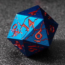Load image into Gallery viewer, Beautiful Cracked Blue with Red Cracks Polyhedral Metal Dice Set
