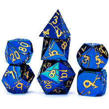 Load image into Gallery viewer, Polyhedral Metal Dice Set for DND - Crack Design (All Variations) Blue Gold Lightning
