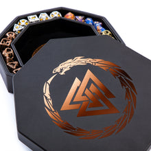 Load image into Gallery viewer, DND Dice Tray 3 Interlocked Triangles (Valknut) and Dragon Design (ALL VARIATIONS) Copper
