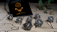 Load and play video in Gallery viewer, Metal DND Dice Set - Unique Jeweled Dragon Hoard Orb Design
