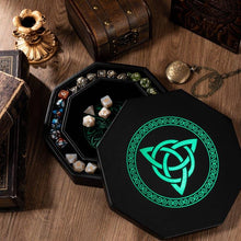 Load image into Gallery viewer, DND Dice Tray Green Green Celtic Knot &amp; World Tree
