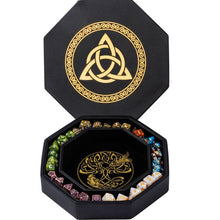 Load image into Gallery viewer, DND Dice Tray Gold Celtic Knot &amp; World Tree Design
