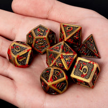 Load image into Gallery viewer, Ancient Gold Dragon Scale Blood Splattered Metal Dice

