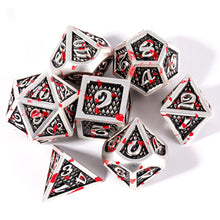 Load image into Gallery viewer, Light Silver and Black Dragon Scale Blood Splattered Metal Dice
