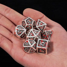 Load image into Gallery viewer, Light Silver and Black Dragon Scale Blood Splattered Metal Dice
