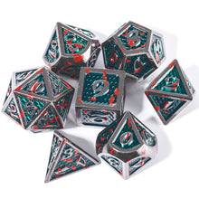 Load image into Gallery viewer, Green Dragon Scale Blood Splattered Metal Dice
