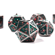 Load image into Gallery viewer, Green Dragon Scale Blood Splattered Metal Dice
