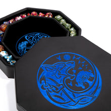 Load image into Gallery viewer, DND Dice Tray Blue Wolf &amp; World Tree
