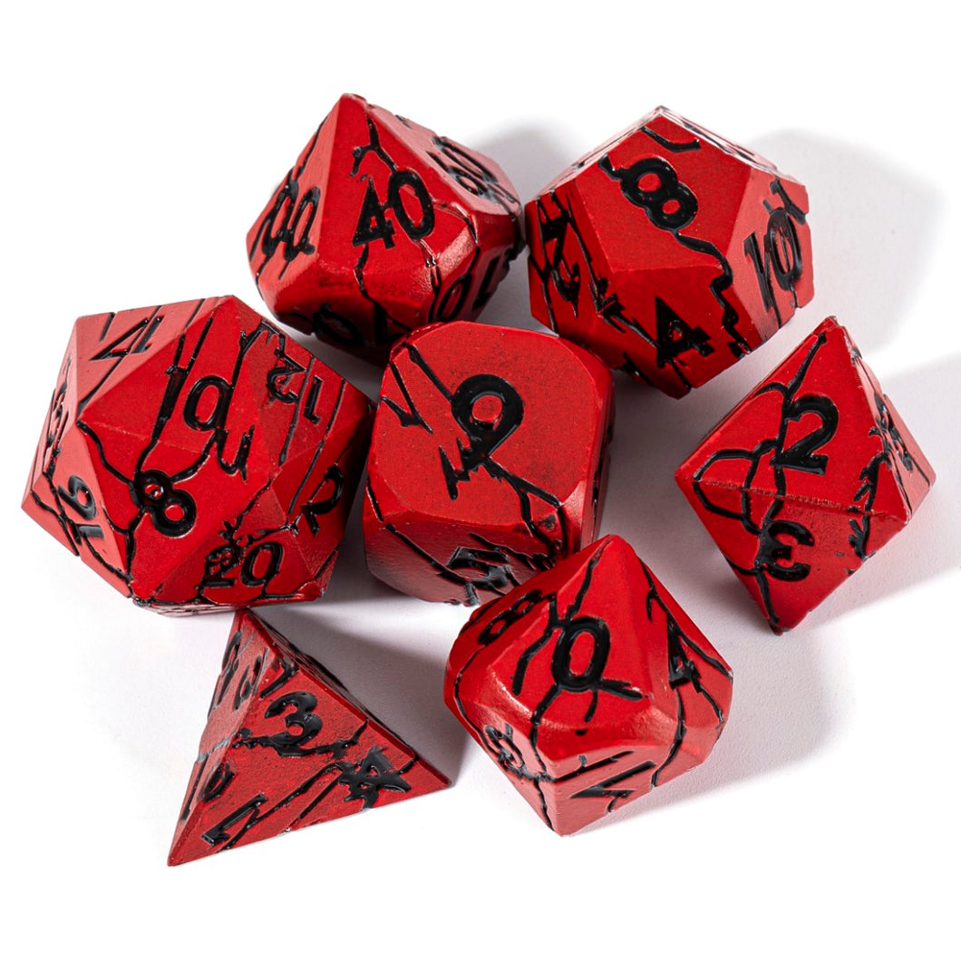 Demonic Ruins Red and Black Cracked Metal Dice